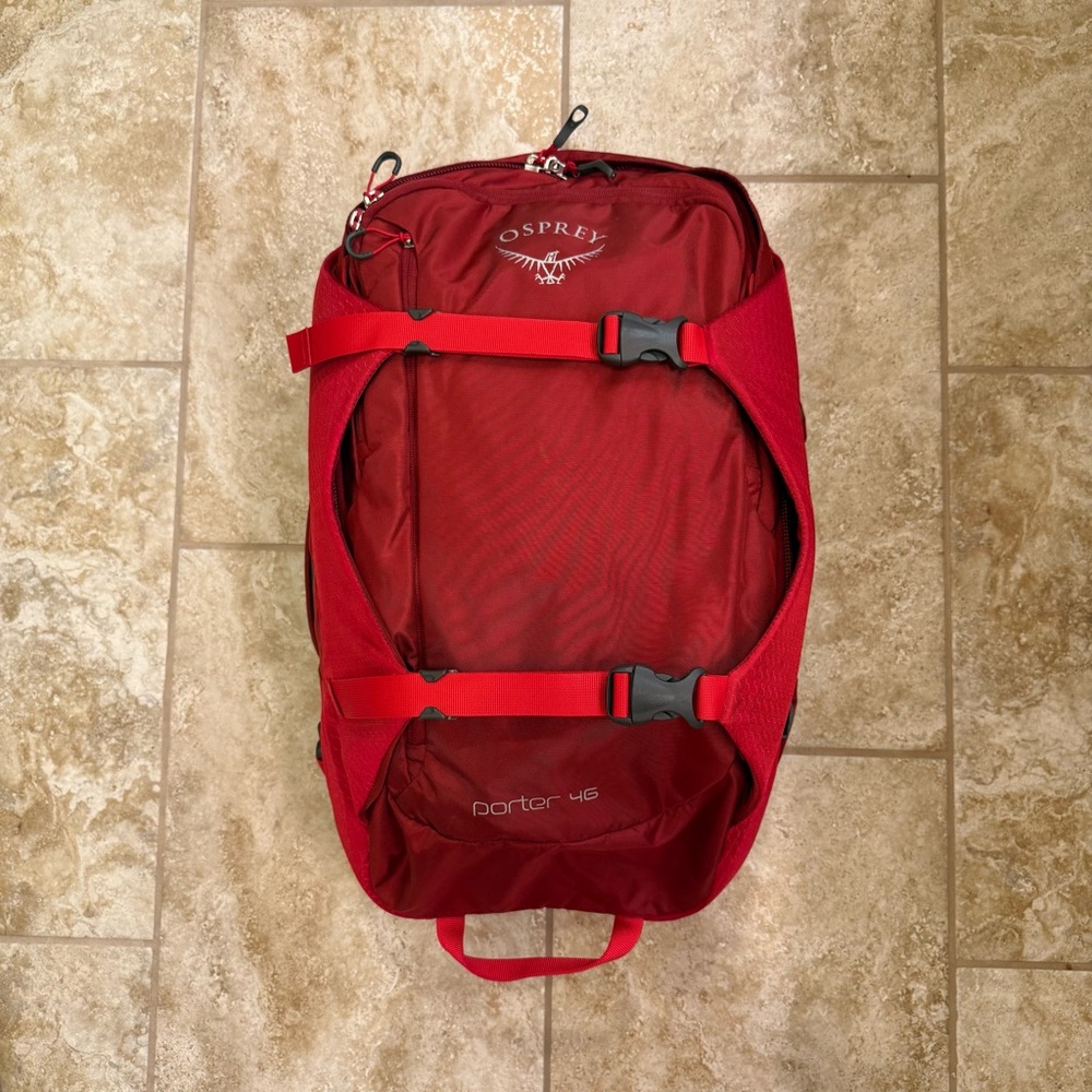 Set of OSPREY Porter 46 Travel Backpack (Diablo Red) & Bago 60L Foldable Duffle - Picture 3 of 15